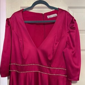 Mac Duggal Fuchsia Midi Dress with Rhinestone Detail